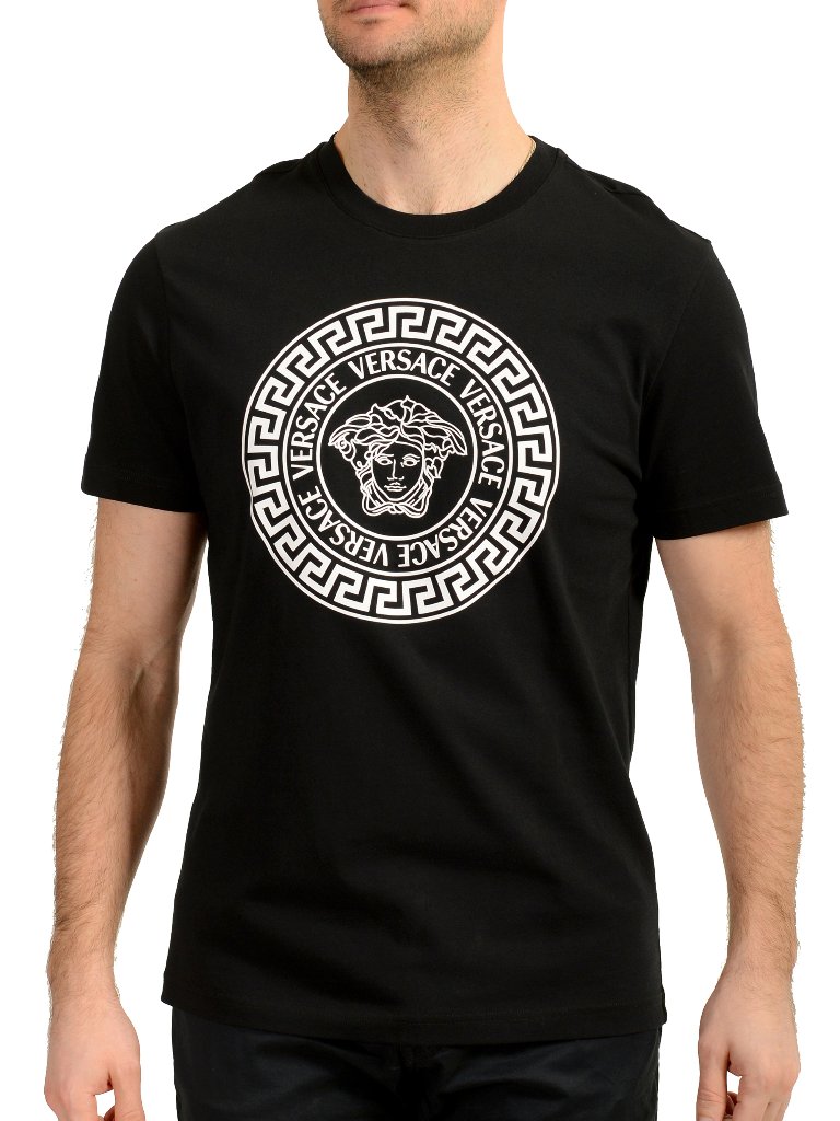 Versace Men's Black Logo Print Crewneck Short Sleeve T-Shirt Us 4xl It 60